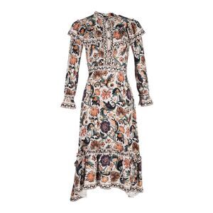 Vilshenko Floral Print Midi Dress in Multicolor Silk